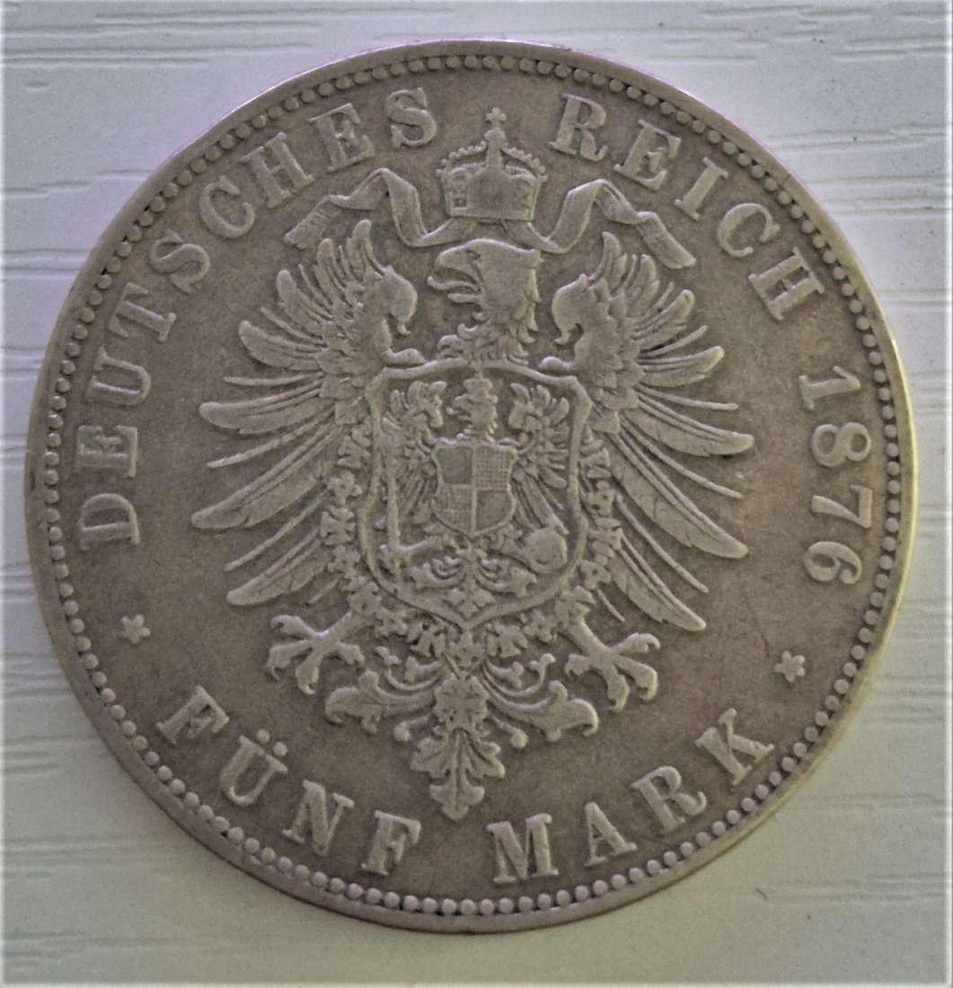  5 Mark 1876 A, Wilhelm Dt. Kaiser König v. Preussen, SILBER   
