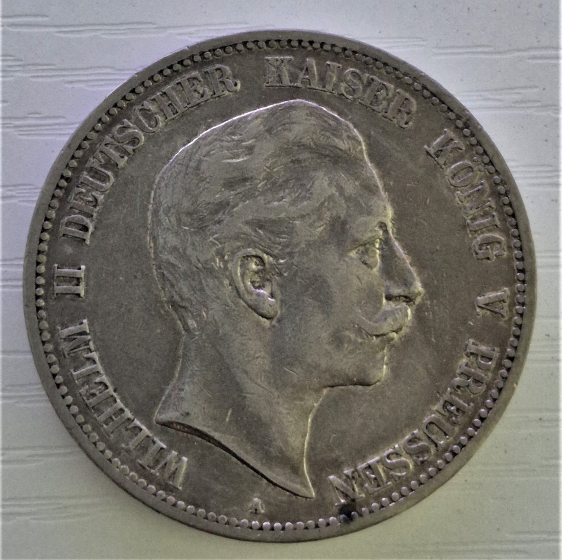  5 Mark 1907 A, Wilhelm II Dt. Kaiser König von Preussen, SILBER   