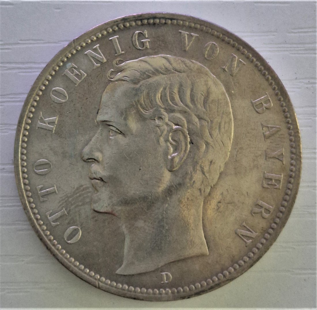 5 Mark 1907 D, Otto König von Bayern, SILBER