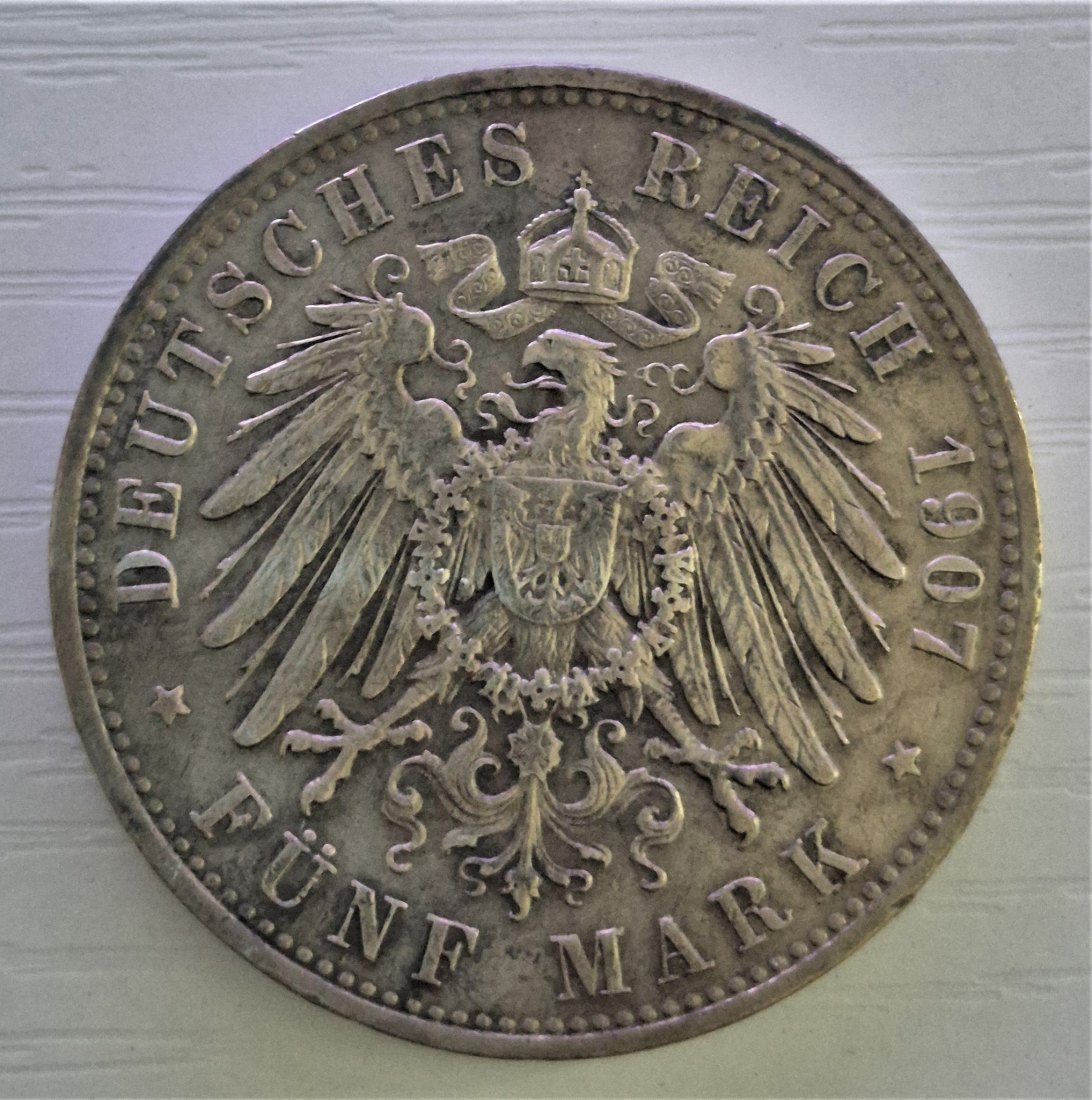  5 Mark 1907 D, Otto König von Bayern, SILBER   