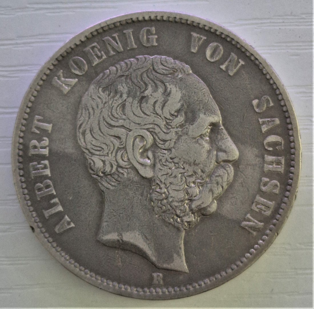 5 Mark 1876 E, Albert König von Sachsen, SILBER   