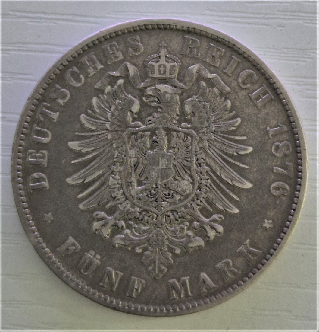  5 Mark 1876 E, Albert König von Sachsen, SILBER   