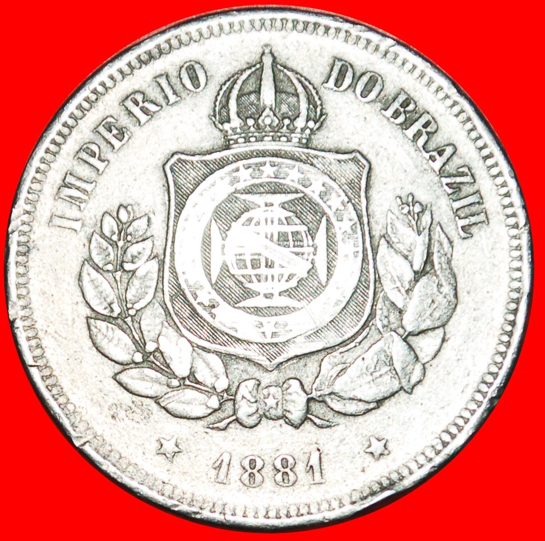  Ⰿ FIRST EMPIRE 1870: BRAZIL ★ 100 REIS 1881! PEDRO II. (1831-1889) LOW START ★ NO RESERVE!   