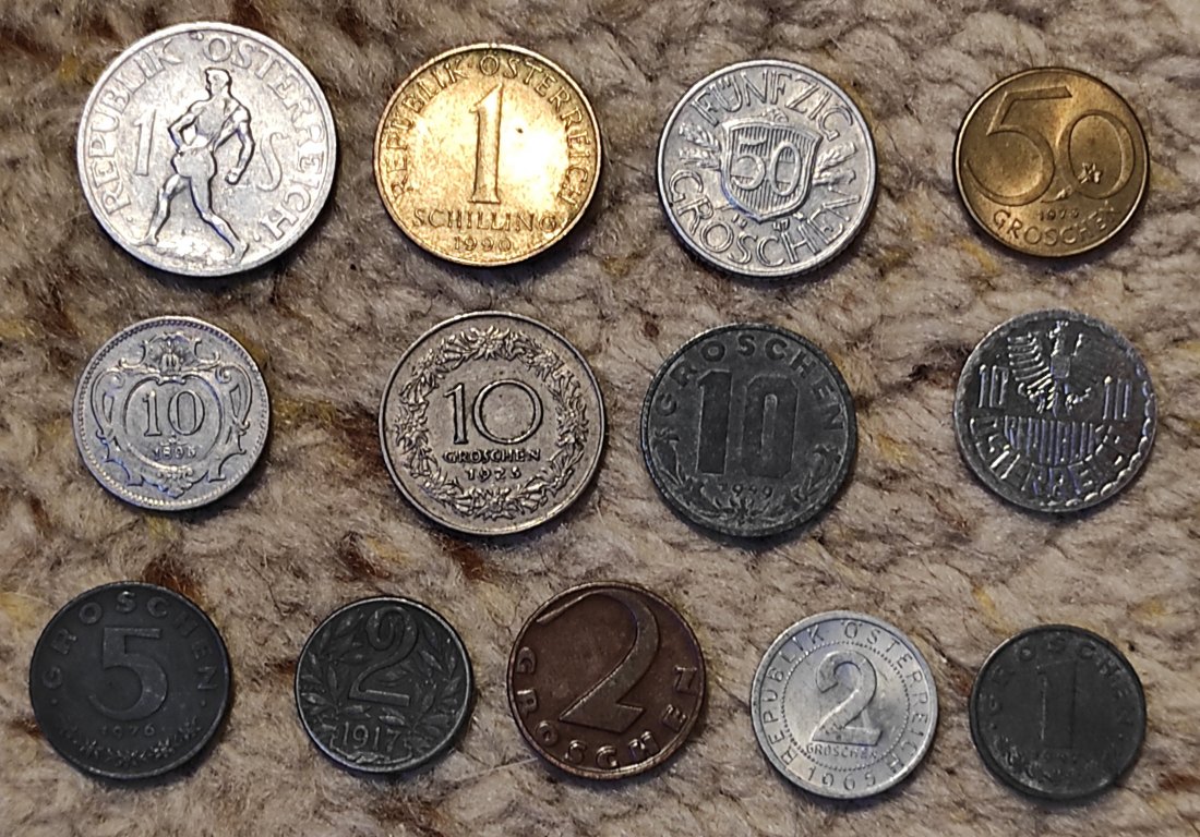  Set 154: Österreich 13 verschiedene z,T. ältere Nünzen   