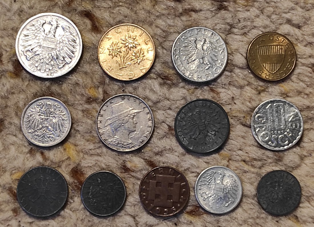  Set 154: Österreich 13 verschiedene z,T. ältere Nünzen   