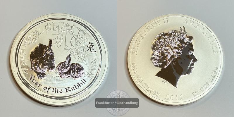  Australien  10 Dollar  Jahr des Hasens 2011 KM#1478 FM-Frankfurt  Feinsilber: 311g   