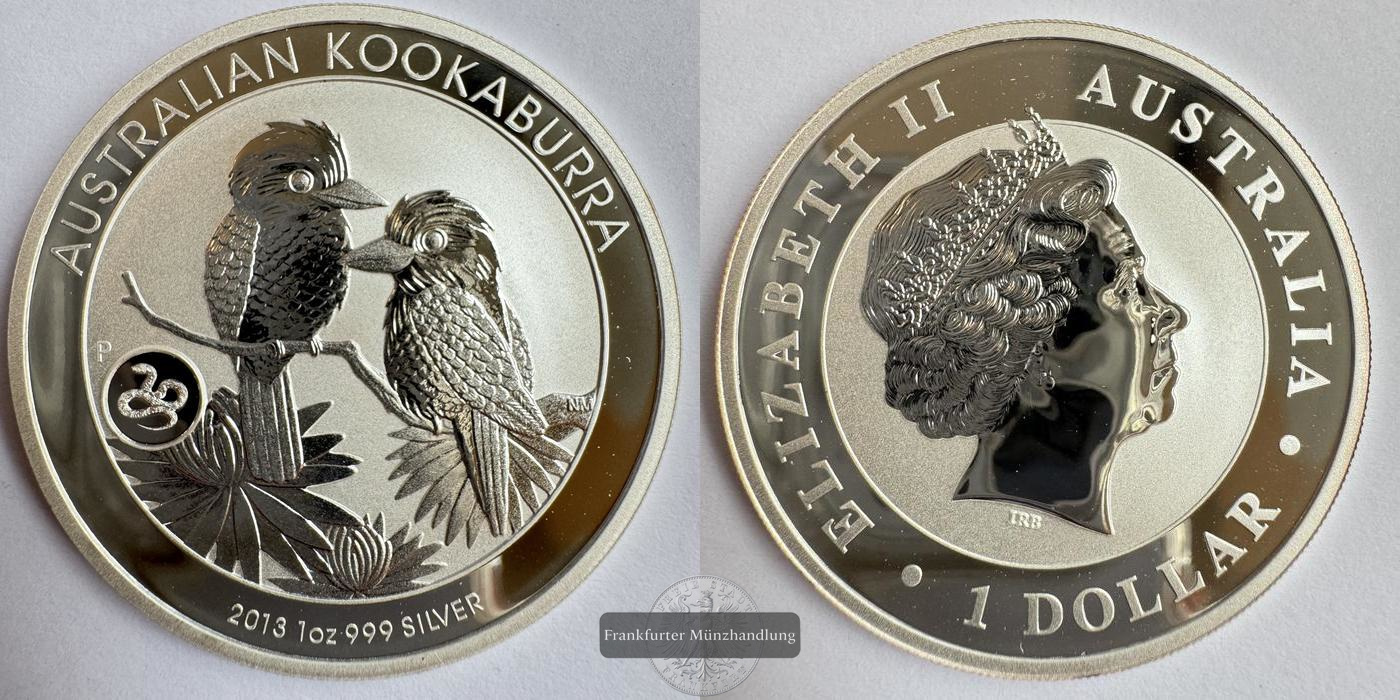  Australien 1 Dollar Kookaburra 2013 PRIVY-Snake FM-Frankfurt KM#1985 Feinsilber: 31,07g   