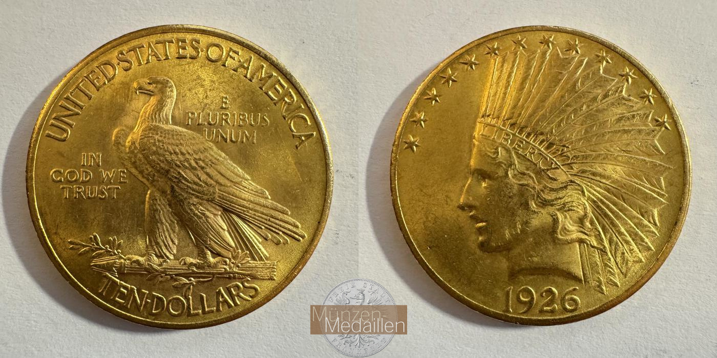  USA 10 Dollars (Indian Head) 1926 MM-Frankfurt KM#130 Feingold: 15,05g   