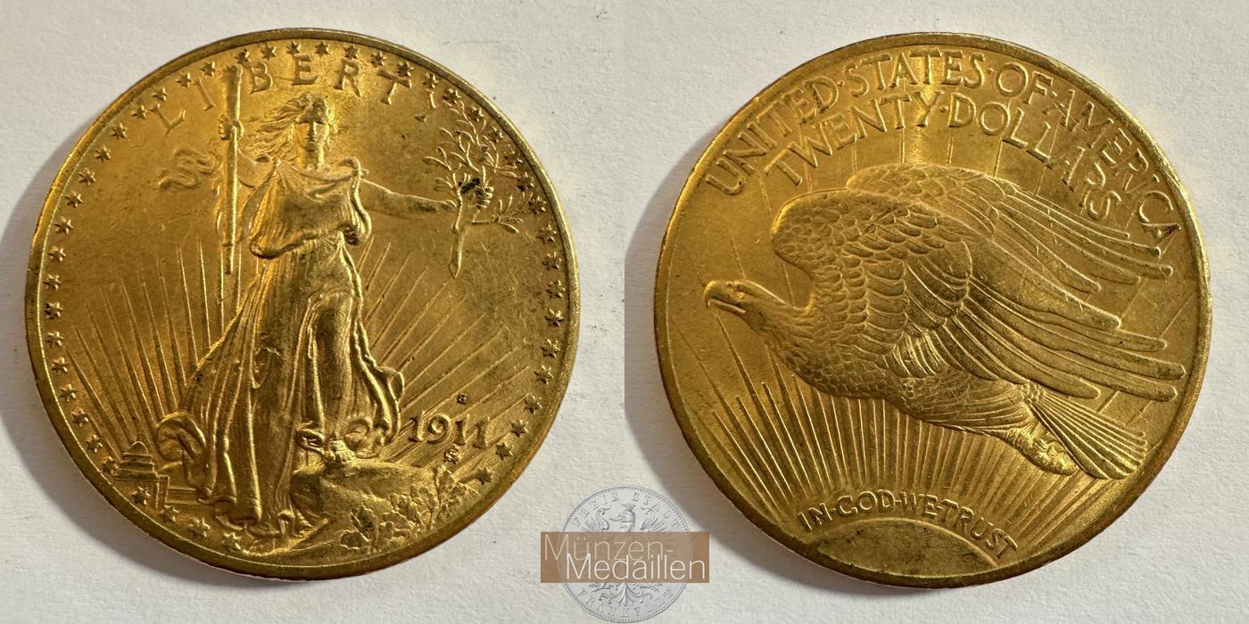  USA 20 Dollars (Saint-Gaudens-Double Eagle, with motto) 1911 'S' MM-Frankfurt KM#131 Feingold: 30,1g   