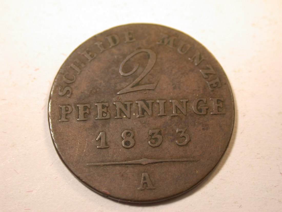  J09 Preussen  2 Pfennig 1833 A s-ss  Originalbilder   