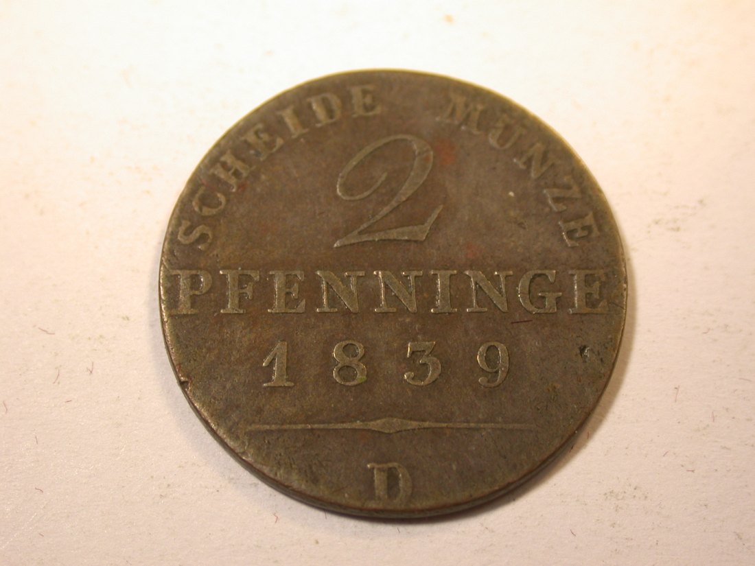  J09 Preussen  2 Pfennig 1839 D in f.ss  Originalbilder   