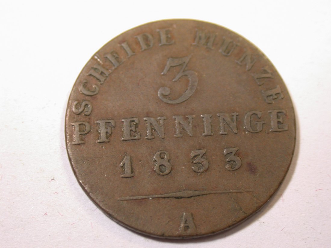  J09 Preussen  3 Pfennig 1833 A in ss   Originalbilder   