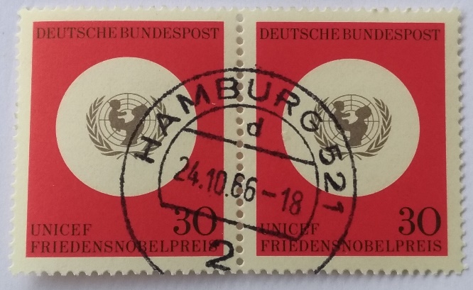  1966, Germany, Stamp: UNICEF emblem, 2*30 Pf, Mi FR 1249, 2er Block,MNH   
