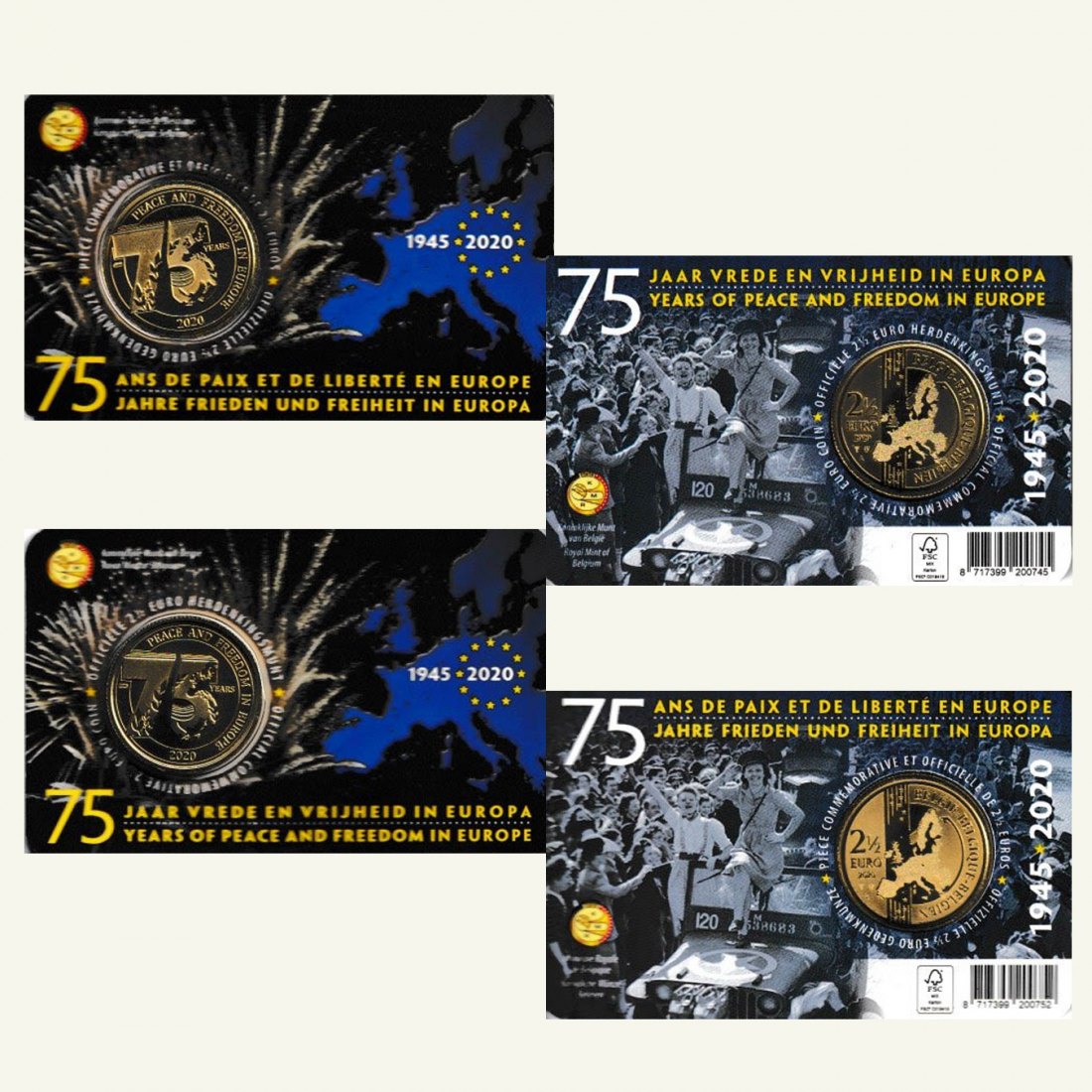  Coincard 2x 2,50-€-Sondermünze Belgien *75 Jahre Frieden* 2020 Ausgabe NL + F nur 50.000St!   