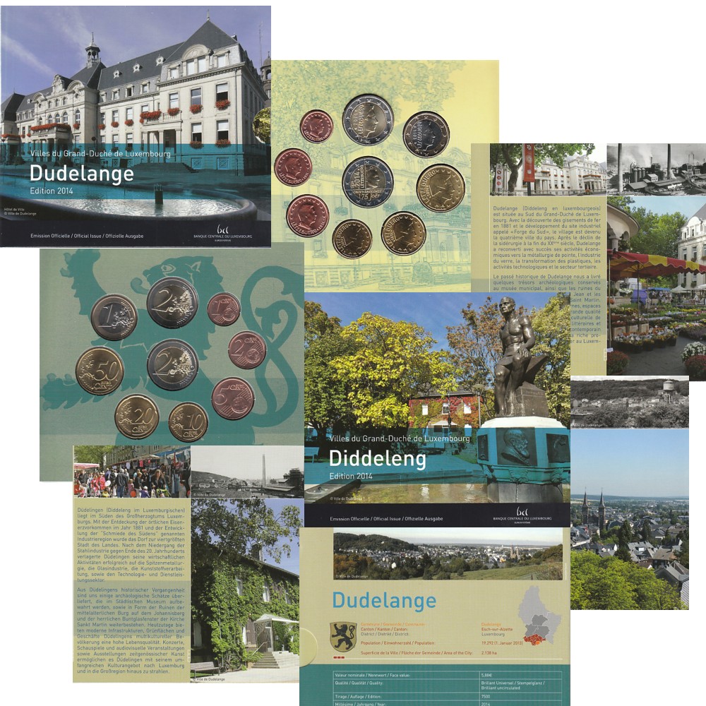  Offiz. Euro-KMS Luxemburg *Dudelage* 2014 mit 2-Euro-Sondermünze 9 Münzen nur 7.500St!   