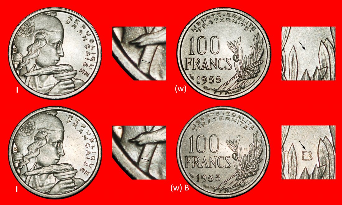 Ⰿ TORCH (1954-1959): FRANCE ★ 100 FRANCS 1955 4 COINS! JUST PUBLISHED! LOW START ★ NO RESERVE!