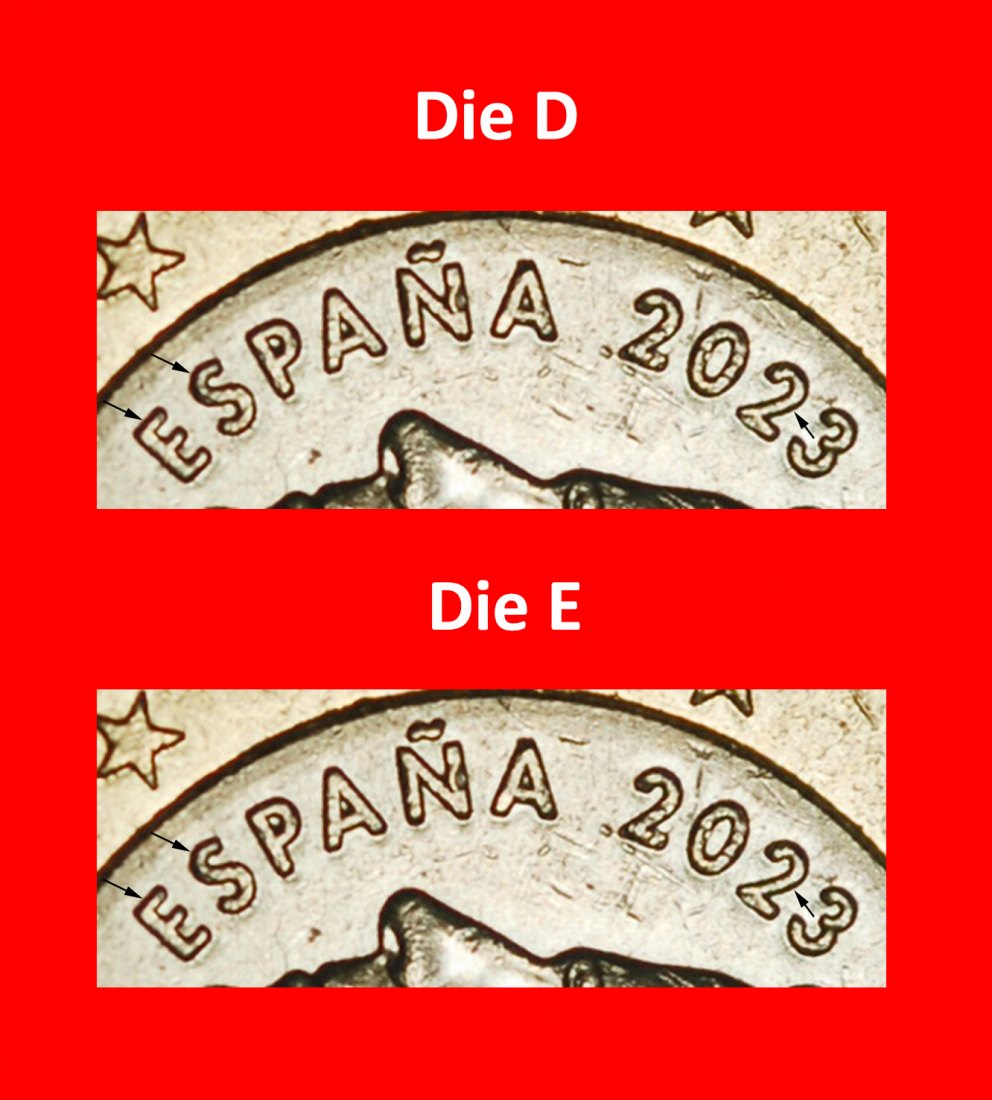  Ⰿ NON-PHALLIC TYPE 2015-2025: SPAIN ★ 1 EURO 2023 2 DISCOVERY COINS! LUSTRE! LOW START ★ NO RESERVE!   
