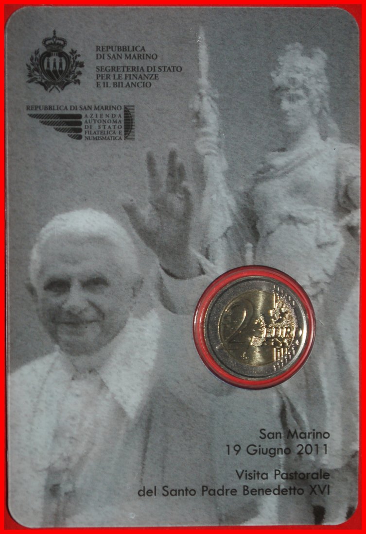 Ⰿ ITALY NON-PHALLIC 2008-2025: SAN MARINO★2 EUROS 2011R BENEDICT XVI 2005-2013★LOW START★NO RESERVE!   