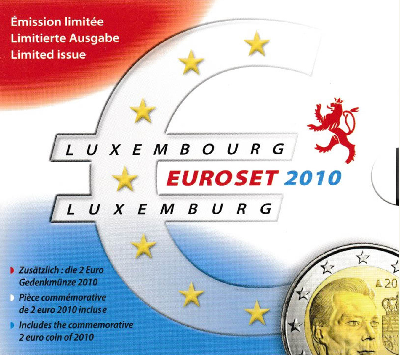  Offiz Sonder-KMS Luxemburg *EU-Investitionsbank* 2010 mit 2-€-Sondermünze 9M nur 2.500St!   
