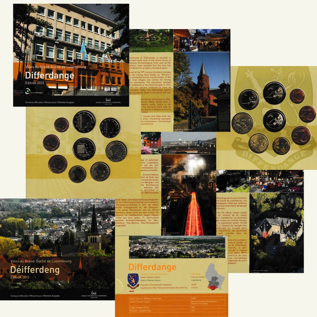  Offiz. Euro-KMS Luxemburg *Dfferdange* 2013 mit 2-Euro-Sondermünze 9 Münzen nur 7.500St!   
