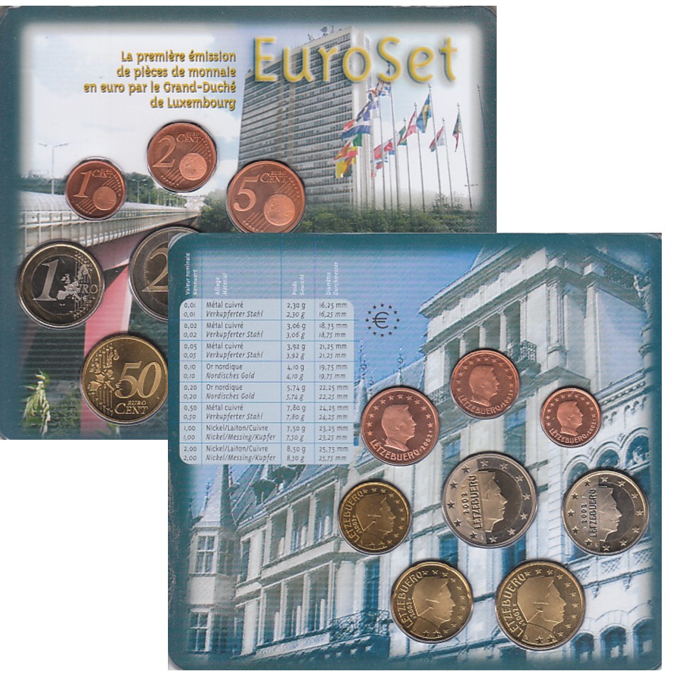  Offiz Euro-KMS Luxemburg *Euroeinführung* 2002 2-Euro mit Stempeldrehung!   