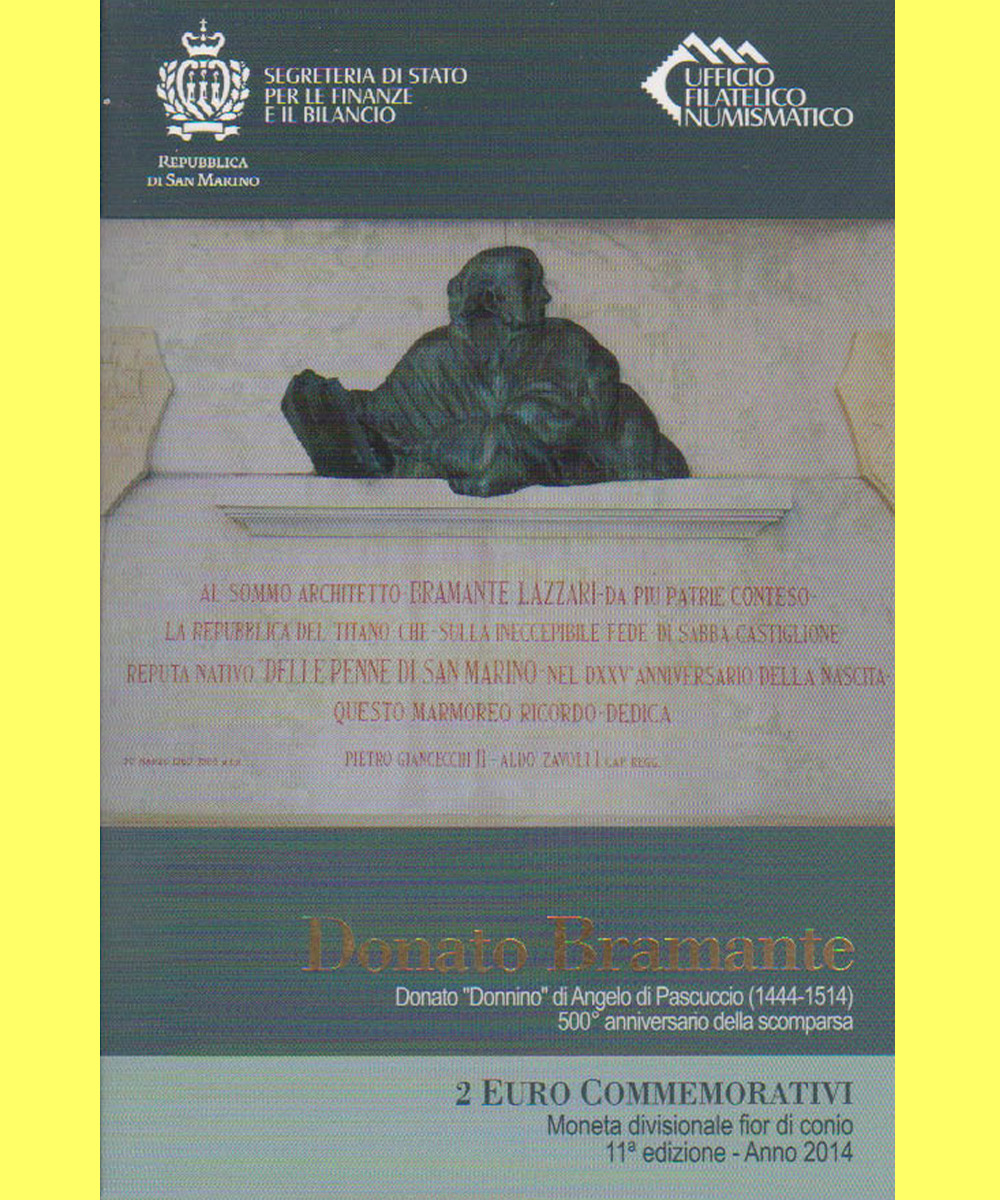  Offiz. 2-Euro-Sondermünze San Marino *500. Todestag von Donato Bramante* 2014   