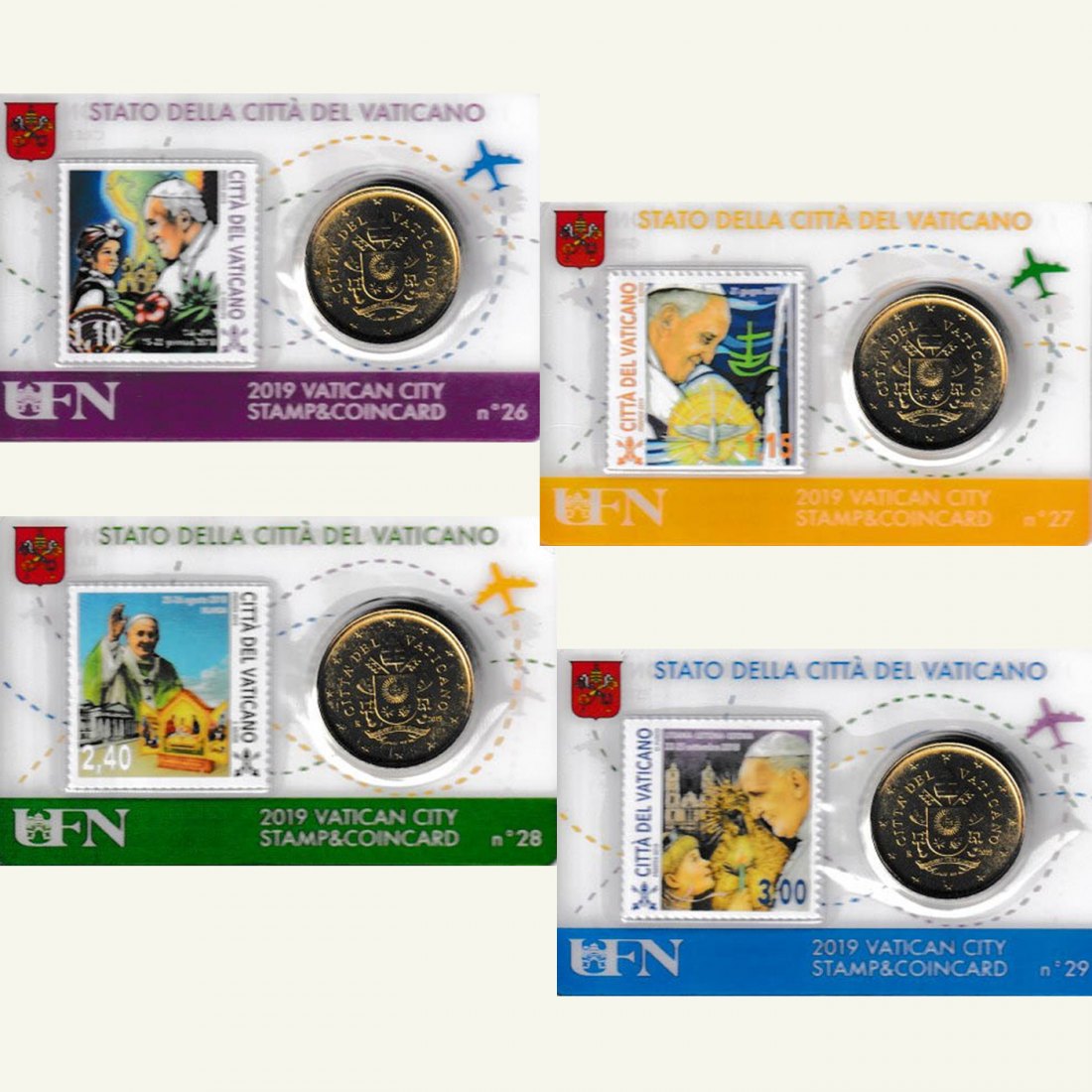  4x Coincard mit Briefm *Apostolische Visiten* Vatikan alle Ausg. aus 2019 nur 15.000St!   