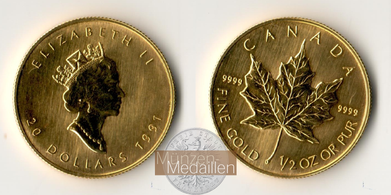 Kanada MM-Frankfurt Feingewicht: 15,55g 20 Dollar  Maple Leaf 1991 