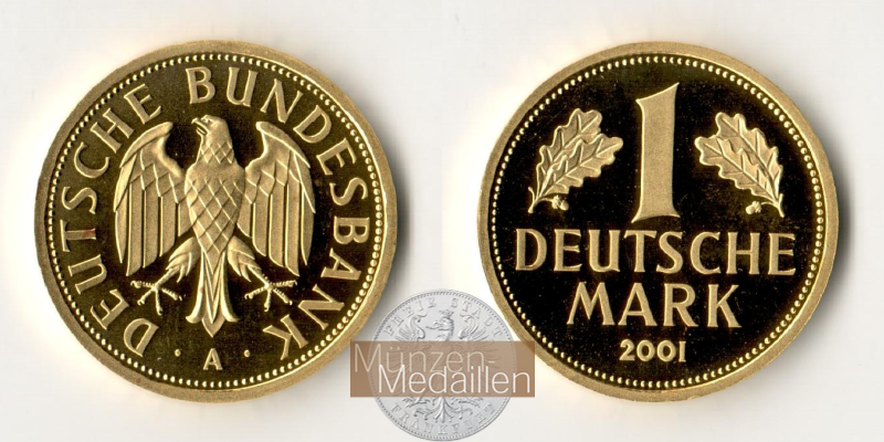 BRD  1 Mark  2001 A MM-Frankfurt Feingold: 12g Goldene Abschiedsprägung der Deutschen Bundesbank 