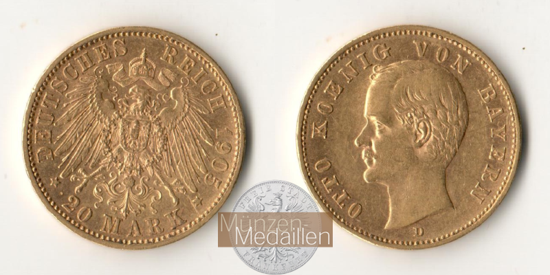 Deutsches Kaiserreich. Bayern, Otto. MM-Frankfurt Feingold: 7,17g 20 Mark 1905 D 