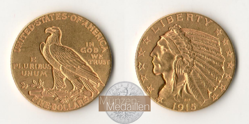 USA  5 Dollar MM-Frankfurt   Feingold: 7,52g Half Eagle 1915 