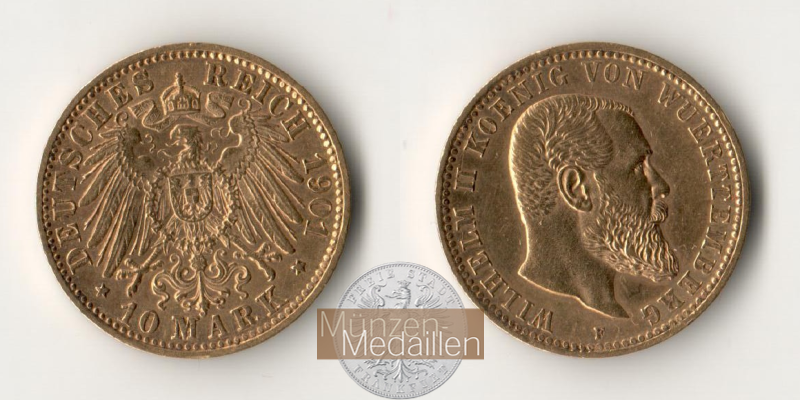 Deutsches Kaiserreich - Württemberg MM-Frankfurt Feingold: 3,58g Wilhelm II., 10 Mark 1901 F 