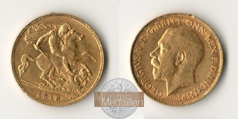 Grossbritannien  1/2 Sovereign MM-Frankfurt Feingold: 3,66g Georg V. 1910-1936 1919 