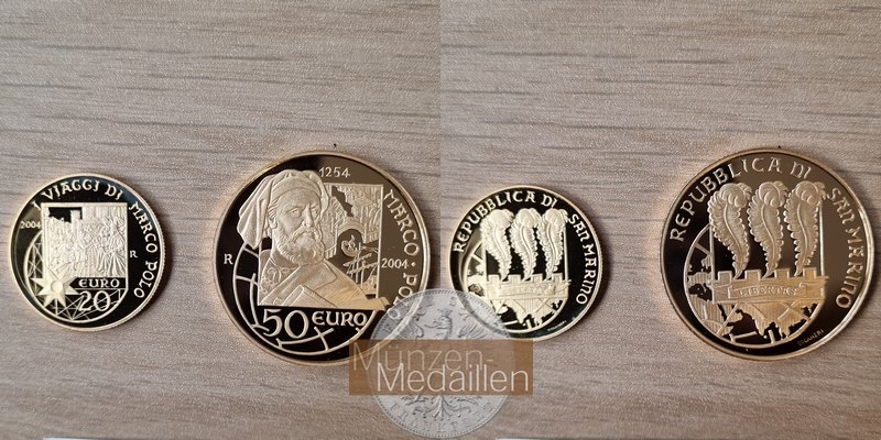 San Marino. 20 und 50 Euro 2004 MM-Frankfurt Feingold: ges. 20,32g 750. Geburtstag Marco Polo  