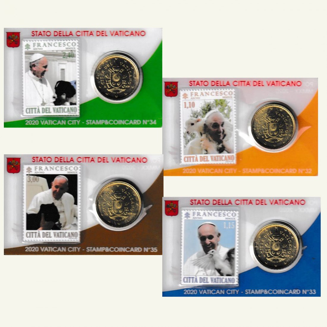  4x Coincard mit Briefm *Papst Franziskus I.* Vatikan alle Ausg. aus 2020 nur 18.000St!   