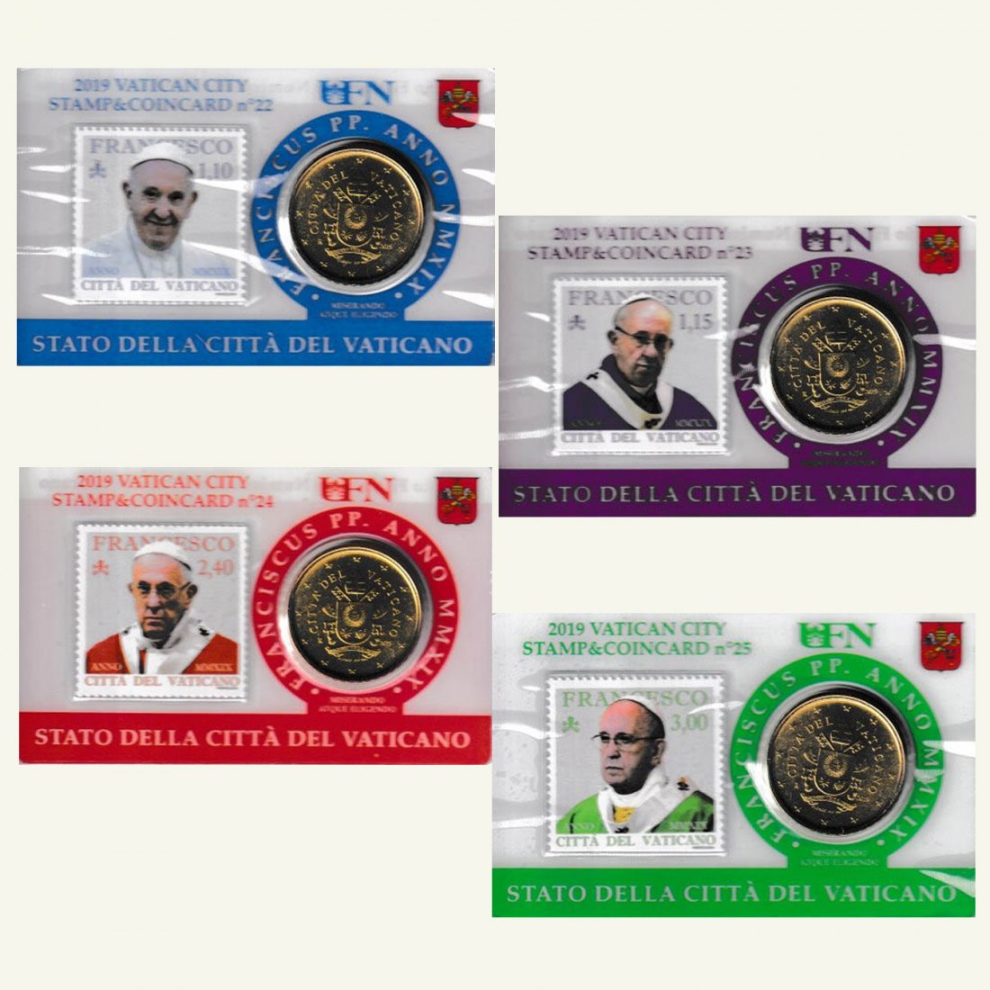  4x Coincard mit Briefm *Papst Franziskus I.* Vatikan alle Ausg. aus 2019 nur 15.000St!   