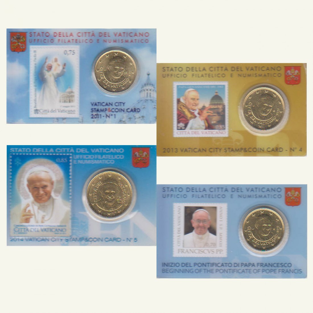  Offiz. 4x Coincard mit Briefm *Papst Franziskus I.* Vatikan 2011 - 2014 nur 35.000St!   
