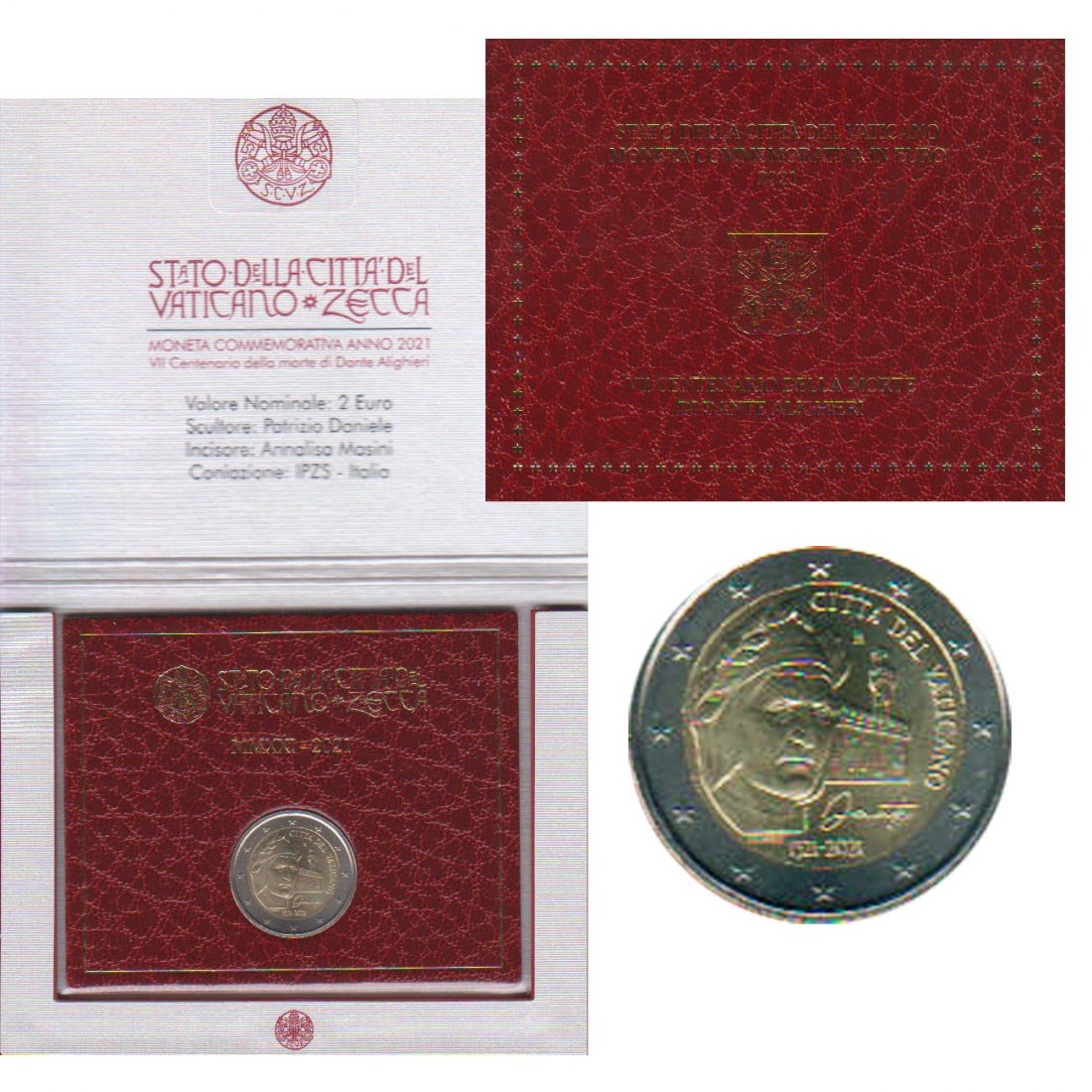  Offiz. 2-Euro-Sondermünze Vatikan *700. Todestag von Dante Alighieri* 2021   