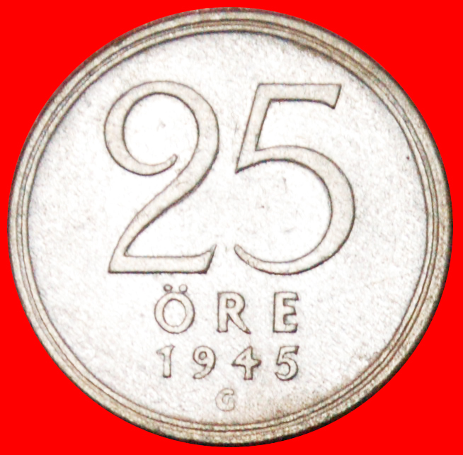 Ⰿ SILVER CROWN: SWEDEN ★ 25 ORE 1945G! WARTIME (1939-1945)! LOW START ★ NO RESERVE!