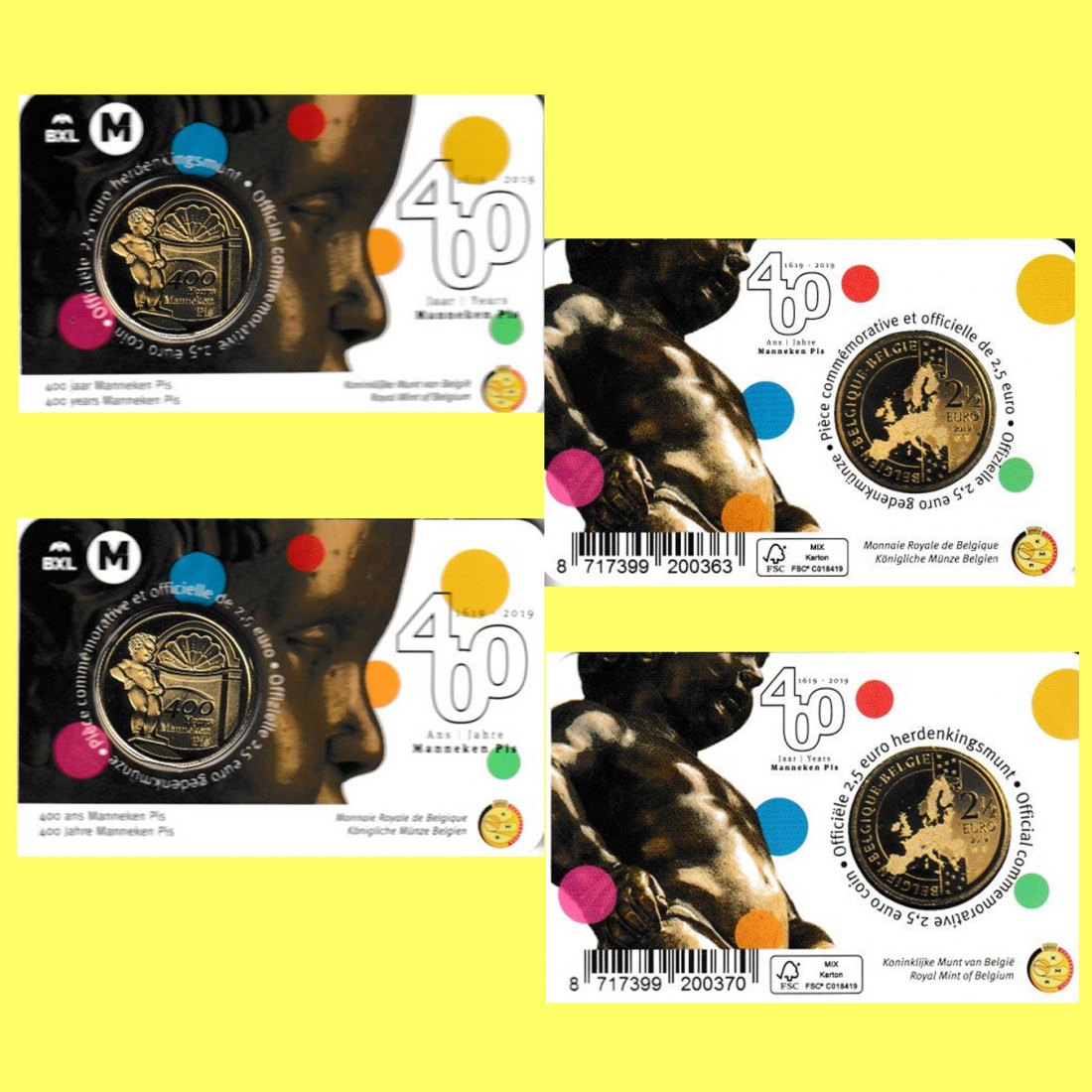  Coincard 2x 2,50-€-Sondermünze Belgien *400 Jahre Manneken Pis* 2019 Ausgabe NL + F   