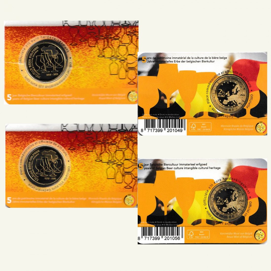  Coincard 2x 2,50-€-Sonderm Belgien *Belgische Bierkultur* 2021 Ausgabe NL + F nur 20.000St   