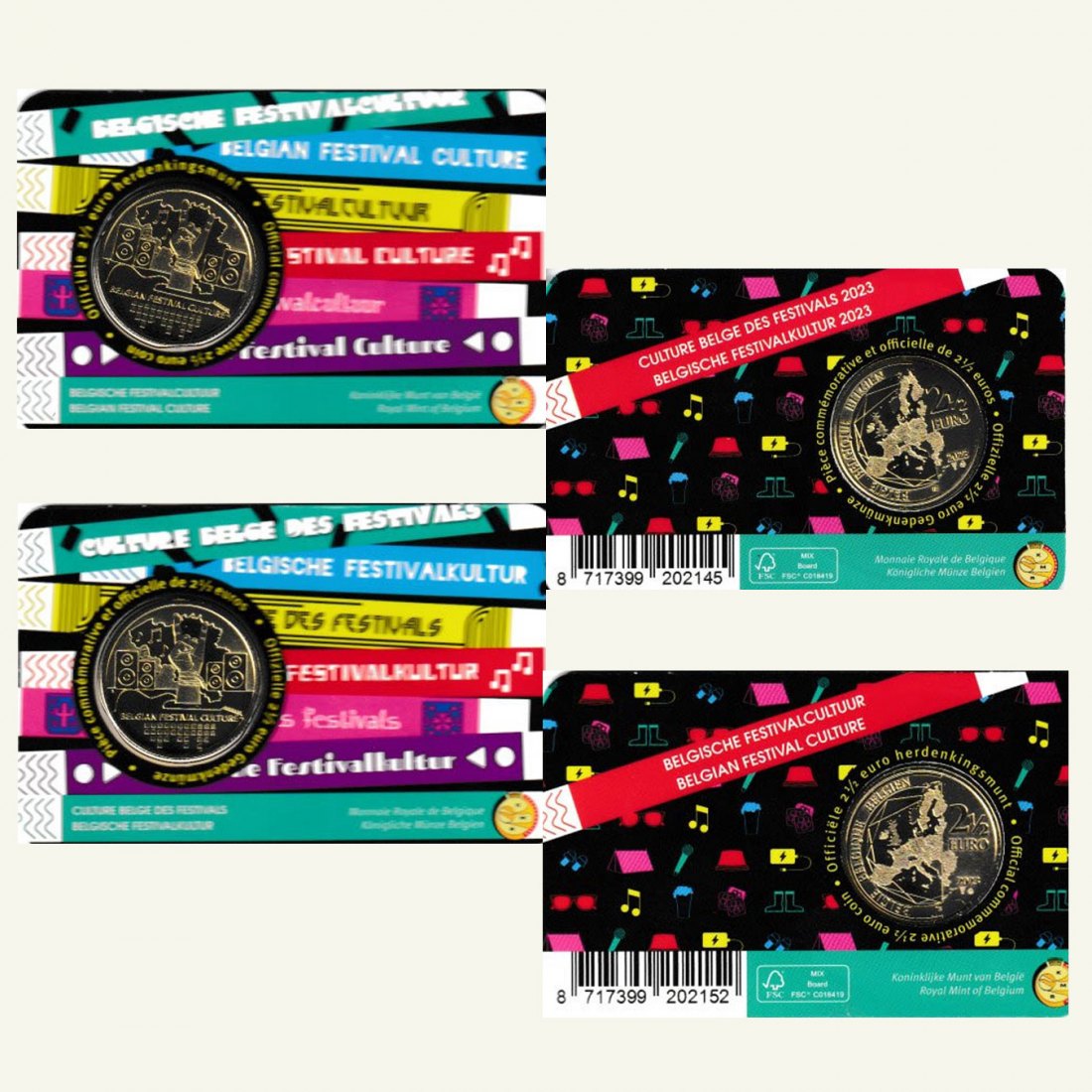  Coincard 2x 2,50-€-Sonderm Belgien *Belgische Festivalkultur* 2023 Ausgabe NL + F nur 27.000St   