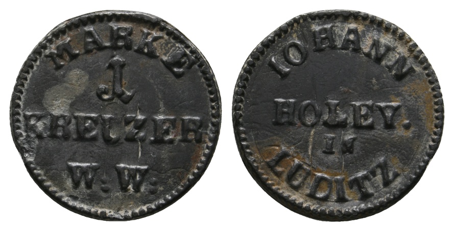  BÖHMEN, Žlutice (Luditz), Notmünze in Blei, 1 Kreuzer o.J. (1848/1849)  Wiener Währung des Kaufmanns   