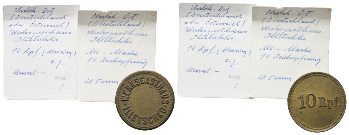  Deutschland/Österreich, Illetschko Werksgasthaus, 10 Reichspfennig o.J., Messing   