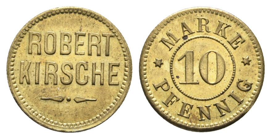  Deutschland/Österreich, Robert Kirsche, 10 Pfennig Marke o.J., Messing   
