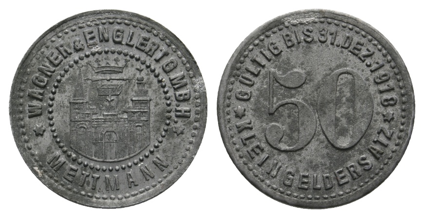  Österreich, Mettmann, Wagener & Englert GmbbH, 50 Kleingeldersatz Marke gültig bis Dez.1918   