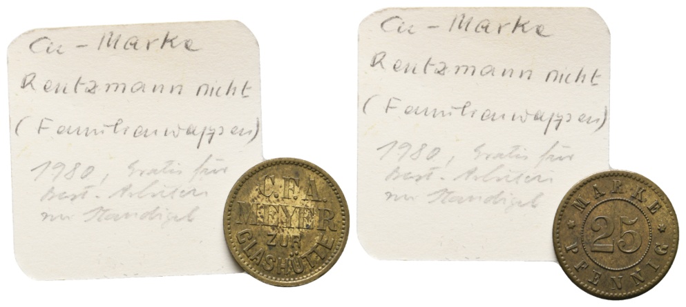  Deutschland/Österreich, C.F.A. Meyer zur Glashütte, 25 Pfennig Marke o.J., Messing   
