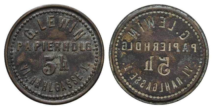  Österreich, Wien, G. Lewin 5 Pfennig Papierhandels-Ersatzmünze (Notgeld), einseitig   