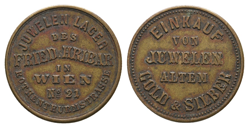  Österreich, Wien, Juwelier Fried. Hribar, Werbemarke o.J., Messing   