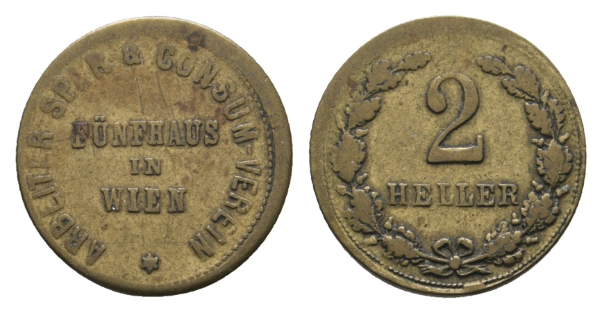  Österreich, Fünfhaus in Wien, Arbeiter Spar&Consum-Verein, 2 Heller; Notgeld   